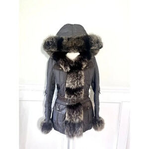 Intuition Paris Fox Fur Trimmed Luxe Belted Parka Jacket 38 6